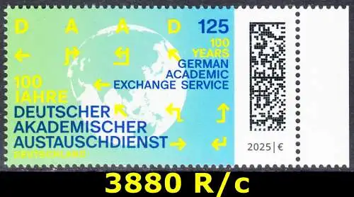 BUND 2025 Michel-# 3880 postfrisch EINZELMARKE RAND rechts (c)