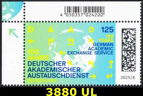 BUND 2025 Michel-# 3880 postfrisch EINZELMARKE ECKRAND oben links