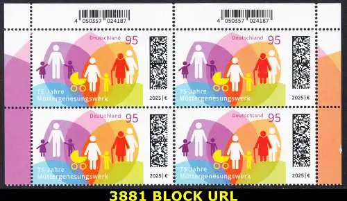 BUND 2025 Michel-# 3881 postfrisch BLOCK ECKRÄNDER oben rechts/links