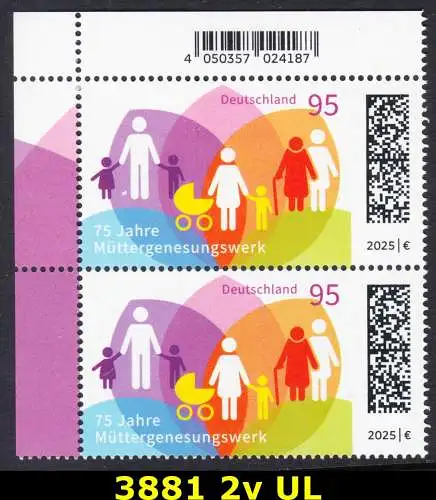BUND 2025 Michel-# 3881 postfrisch vert.PAAR ECKRAND oben links
