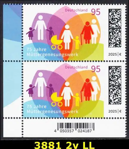 BUND 2025 Michel-# 3881 postfrisch vert.PAAR ECKRAND unten links