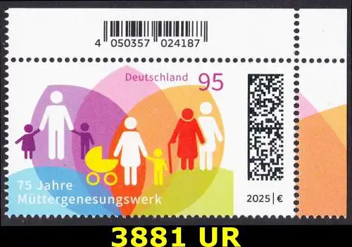 BUND 2025 Michel-# 3881 postfrisch EINZELMARKE ECKRAND oben rechts 