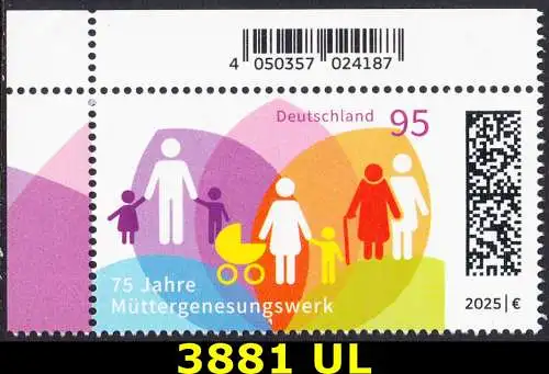 BUND 2025 Michel-# 3881 postfrisch EINZELMARKE ECKRAND oben links
