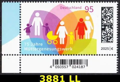 BUND 2025 Michel-# 3881 postfrisch EINZELMARKE ECKRAND unten links