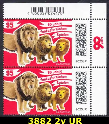 BUND 2025 Michel-# 3882 postfrisch vert.PAAR ECKRAND oben rechts