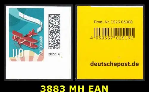 BUND 2025 Michel-# 3883 postfrisch EINZELMARKE m/ EAN (a1 / selbstklebend) 