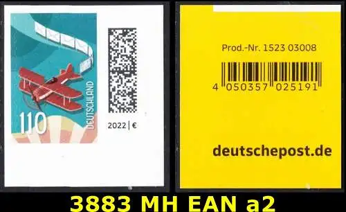 BUND 2025 Michel-# 3883 postfrisch EINZELMARKE m/ EAN (a2 / selbstklebend) 