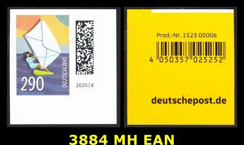 BUND 2025 Michel-# 3884 postfrisch EINZELMARKE (EAN_a1 / selbstklebend) 