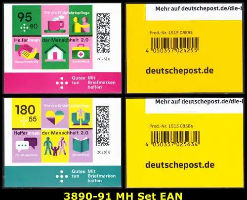 BUND 2025 Michel-# 3890-3891 postfrisch SATZ(2) EINZELMARKEN m/ EAN (a1/ selbstklebend) 