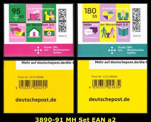 BUND 2025 Michel-# 3890-3891 postfrisch SATZ(2) EINZELMARKEN m/ EAN (a2 / selbstklebend) 