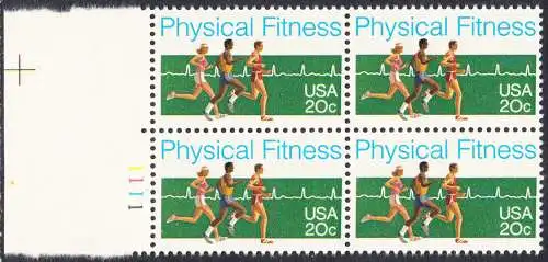 USA Michel 1629 / Scott 2043 postfrisch BLOCK RÄNDER links m/ Platten-# 1111 - Körperliche Fitness: Langstreckenlauf, Elektrokardiogramm