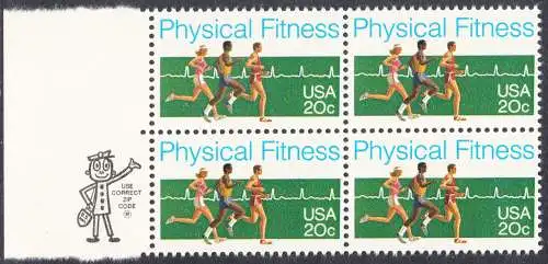 USA Michel 1629 / Scott 2043 postfrisch BLOCK RÄNDER links m/ ZIP-Emblem - Körperliche Fitness: Langstreckenlauf, Elektrokardiogramm