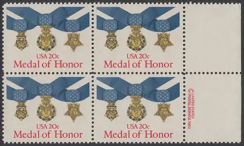 USA Michel 1633 / Scott 2045 postfrisch (Gumm.beeintr.) BLOCK RÄNDER rechts m/ copyright symbol (a2) - Verdienstmedaillen des Heeres, der Marine und der Luftwaffe