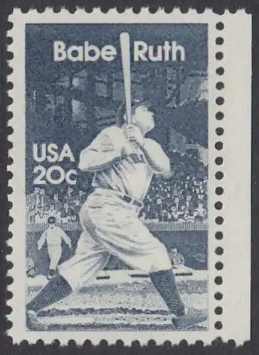 USA Michel 1641 / Scott 2046 postfrisch EINZELMARKE RAND rechts (a2) - George Herman -Babe- Ruth (1895-1948), Baseballspieler