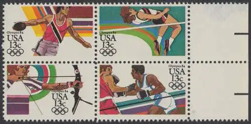 USA Michel 1644-1647 / Scott 2048-2051 postfrisch BLOCK RÄNDER rechts (Tab dam.) - Olympische Sommerspiele 1984, Los Angeles