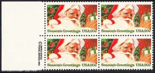 USA Michel 1664 / Scott 2064 postfrisch BLOCK w/ left margins & copyright symbol (a1) - Weihnachten: Weihnachtsmann