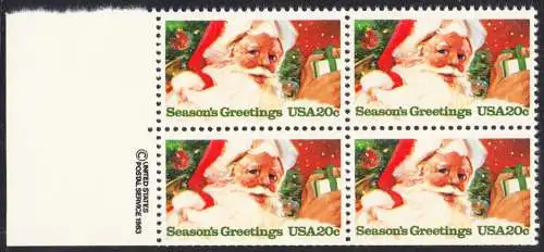 USA Michel 1664 / Scott 2064 postfrisch BLOCK w/ left margins & copyright symbol (a2) - Weihnachten: Weihnachtsmann