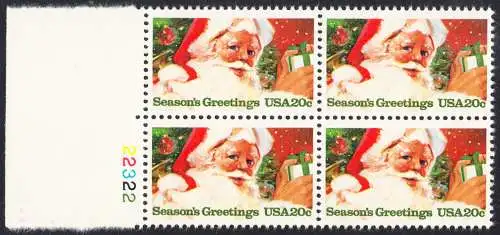 USA Michel 1664 / Scott 2064 postfrisch BLOCK w/ left margins & plate-# - Weihnachten: Weihnachtsmann