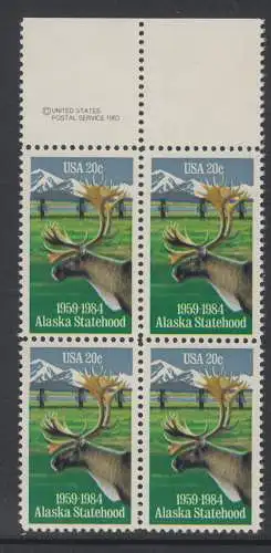 USA Michel 1670 / Scott 2066 postfrisch BLOCK RÄNDER oben & copyright symbol - 25 Jahre Staat Alaska: Karibu