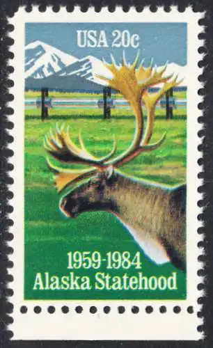 USA Michel 1670 / Scott 2066 postfrisch EINZELMARKE RAND unten (a2) - 25 Jahre Staat Alaska: Karibu