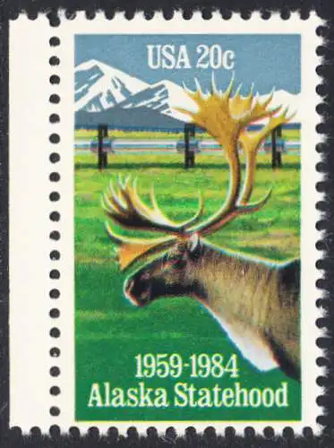 USA Michel 1670 / Scott 2066 postfrisch EINZELMARKE RAND links - 25 Jahre Staat Alaska: Karibu