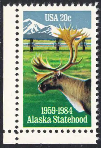 USA Michel 1670 / Scott 2066 postfrisch EINZELMARKE ECKRAND unten links - 25 Jahre Staat Alaska: Karibu