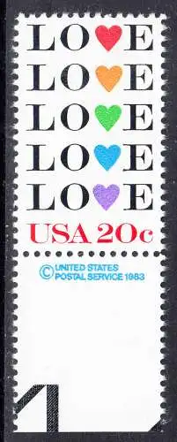 USA Michel 1677 / Scott 2072 postfrisch EINZELMARKE RAND unten & copyright symbol  - Grußmarke: Love
