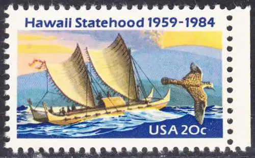 USA Michel 1687 / Scott 2080 postfrisch EINZELMARKE RAND RECHTS (a2) - 25 Jahre Staat Hawaii: Ostpolynesischer Katamaran