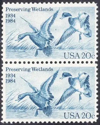USA Michel 1701 / Scott 2092 postfrisch vert.PAAR - 50 Jahre Zugvogel-Jagd- und Schutzgesetz: Stockente
