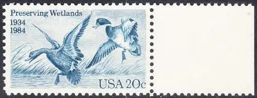 USA Michel 1701 / Scott 2092 postfrisch EINZELMARKE RAND rechts (a1) - 50 Jahre Zugvogel-Jagd- und Schutzgesetz: Stockente
