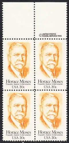 USA Michel 1704 / Scott 2095 postfrisch BLOCK RÄNDER oben w/ copyright symbol (a2) - Horace A. Moses, Industrieller und Philanthrop