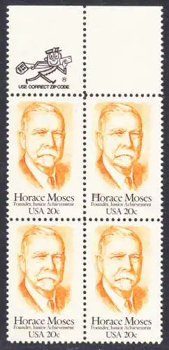 USA Michel 1704 / Scott 2095 postfrisch BLOCK RÄNDER oben w/ ZIP-emblem (a2) - Horace A. Moses, Industrieller und Philanthrop