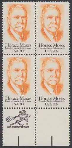 USA Michel 1704 / Scott 2095 postfrisch BLOCK RÄNDER unten w/ ZIP-emblem - Horace A. Moses, Industrieller und Philanthrop