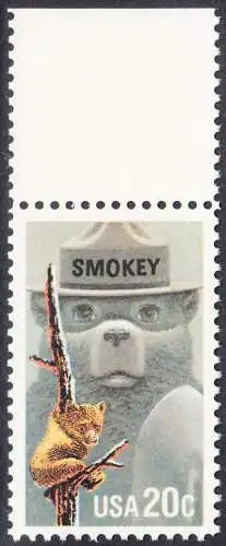 USA Michel 1705 / Scott 2096 postfrisch EINZELMARKE RAND oben (a2) - Waldbrandverhütung: Smokey Bear, Maskottchen der Kampagne zur Waldbrandverhütung