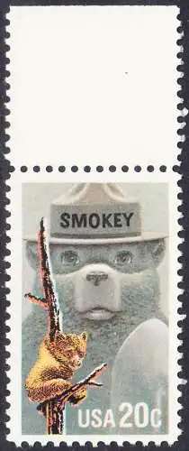 USA Michel 1705 / Scott 2096 postfrisch EINZELMARKE RAND oben (a3) - Waldbrandverhütung: Smokey Bear, Maskottchen der Kampagne zur Waldbrandverhütung