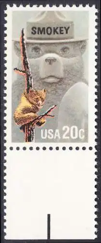 USA Michel 1705 / Scott 2096 postfrisch EINZELMARKE RAND unten (a2) - Waldbrandverhütung: Smokey Bear, Maskottchen der Kampagne zur Waldbrandverhütung