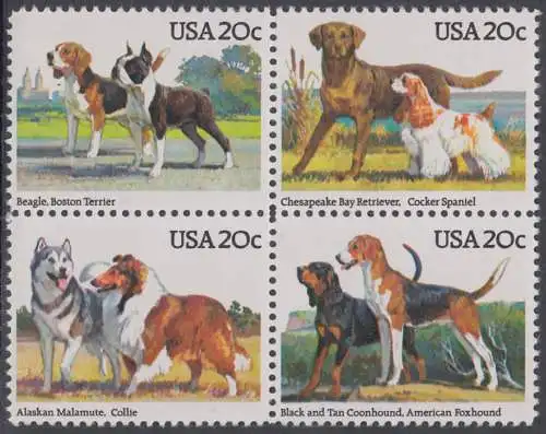 USA Michel 1708-1711 / Scott 2098-2101 postfrisch BLOCK - Hunde