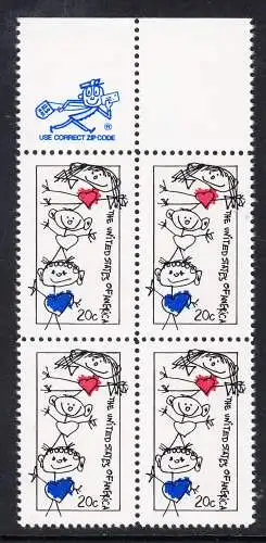 USA Michel 1713 / Scott 2104 postfrisch BLOCK RÄNDER oben m/ ZIP-Emblem (a1) - Einheit der Familie