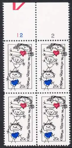 USA Michel 1713 / Scott 2104 postfrisch BLOCK RÄNDER oben m/ Platten-# 11_1 - Einheit der Familie