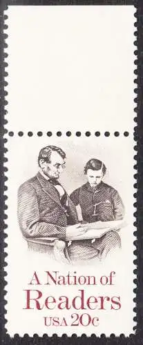 USA Michel 1715 / Scott 2106 postfrisch EINZELMARKE RAND oben (a2)- Lesen: Abraham Lincoln liest seinem Sohn vor