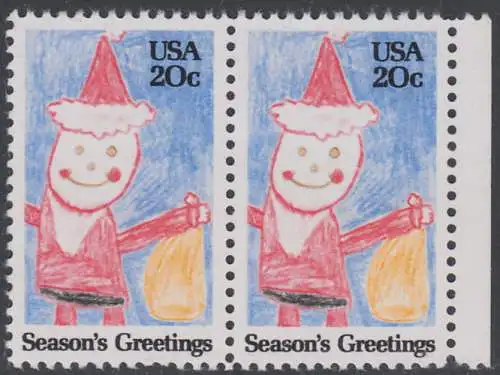 USA Michel 1717 / Scott 2108 postfrisch horiz.PAAR RAND rechts (a2) - Weihnachten: Santa Claus