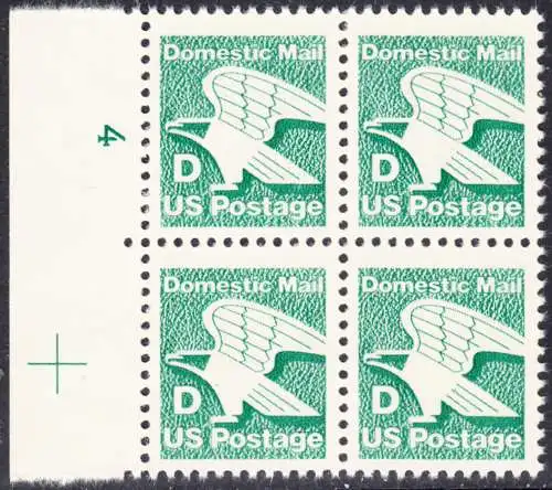 USA Michel 1722A / Scott 2111 postfrisch BLOCK RÄNDER links m/ Platten-# 4 - Adler: Emblem der US-Post