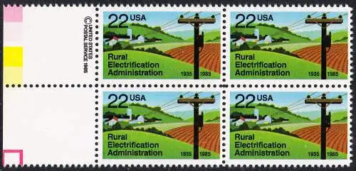 USA Michel 1752 / Scott 2144 postfrisch BLOCK RÄNDER links m/ copyright symbol (a2) - 50 Jahre Amt für die Elektrifizierung der ländlichen Gebiete
