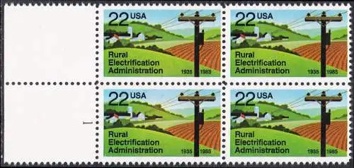 USA Michel 1752 / Scott 2144 postfrisch BLOCK RÄNDER links m/ Platten-# 1 (a1) - 50 Jahre Amt für die Elektrifizierung der ländlichen Gebiete