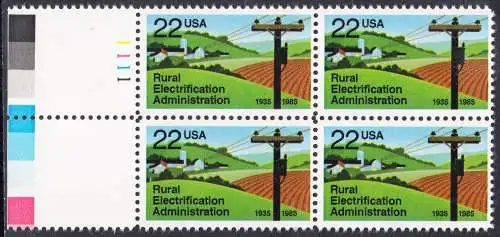 USA Michel 1752 / Scott 2144 postfrisch BLOCK RÄNDER links m/ Platten-# 1111 (a2) - 50 Jahre Amt für die Elektrifizierung der ländlichen Gebiete