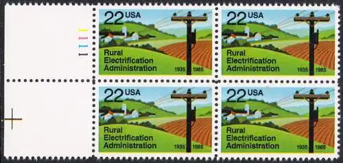 USA Michel 1752 / Scott 2144 postfrisch BLOCK RÄNDER links m/ Platten-# 1111 (a3) - 50 Jahre Amt für die Elektrifizierung der ländlichen Gebiete
