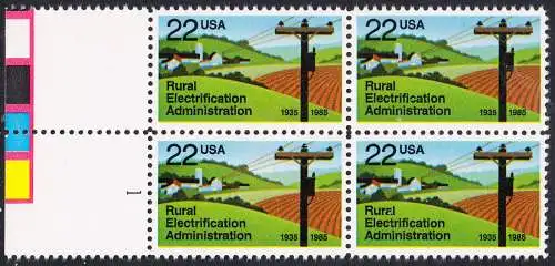 USA Michel 1752 / Scott 2144 postfrisch BLOCK RÄNDER links m/ Platten-# 1 (a4) - 50 Jahre Amt für die Elektrifizierung der ländlichen Gebiete