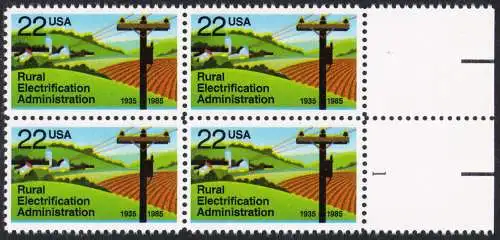 USA Michel 1752 / Scott 2144 postfrisch BLOCK RÄNDER rechts m/ Platten-# 1 - 50 Jahre Amt für die Elektrifizierung der ländlichen Gebiete