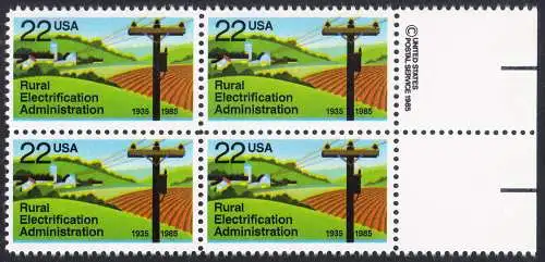 USA Michel 1752 / Scott 2144 postfrisch BLOCK RÄNDER rechts m/ copyright symbol - 50 Jahre Amt für die Elektrifizierung der ländlichen Gebiete