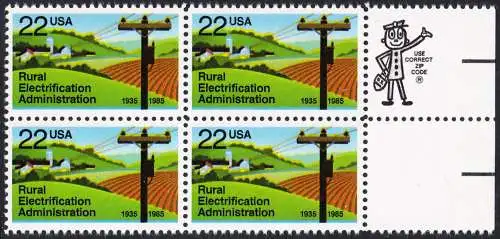 USA Michel 1752 / Scott 2144 postfrisch BLOCK RÄNDER rechts m/ ZIP-emblem - 50 Jahre Amt für die Elektrifizierung der ländlichen Gebiete